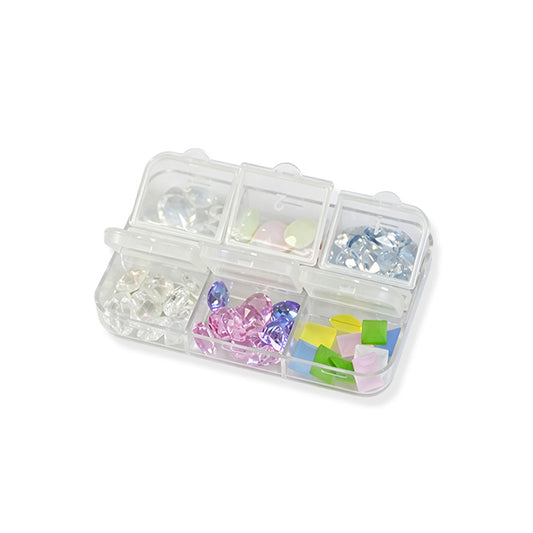 Mixed Transparent Nail Art Rhinestones Multi Shape Clear Crystal Gems 6 Grids Box For Manicure Salon DIY Decor