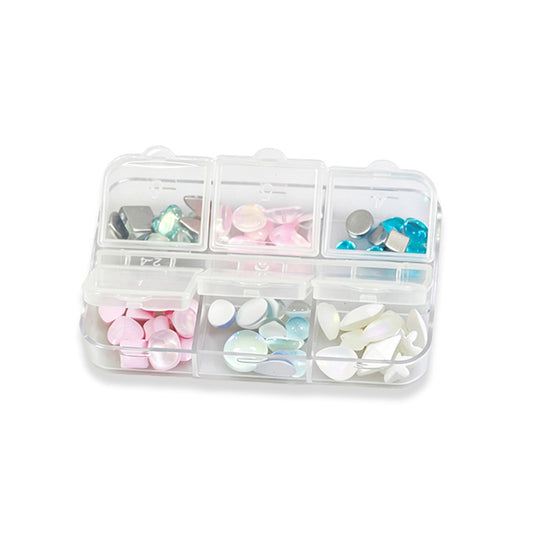 6 Grids Multi Shape Opal Nail Art Cabochon Gems Pearlescent Mixed Color Beads For DIY Manicure Salon Nail Decor
