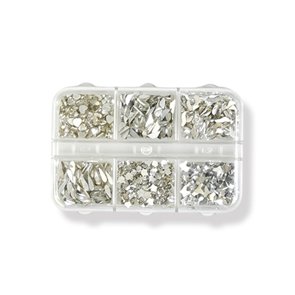 6 Grids Mixed Shape Silver Nail Art Sequins Mirror Metallic Flakes For DIY Manicure Salon Nail Decor