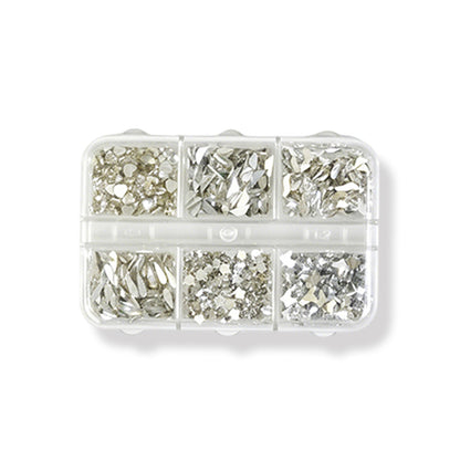 6 Grids Mixed Shape Silver Nail Art Sequins Mirror Metallic Flakes For DIY Manicure Salon Nail Decor