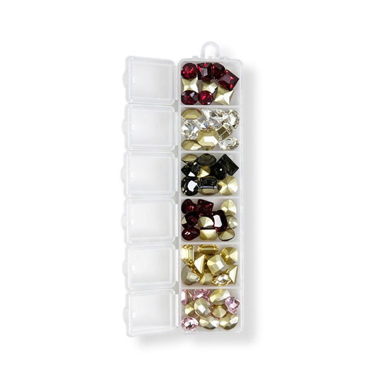 6 Grids Vintage Dark Tone K9 Nail Rhinestones Mixed Shape Crystal Gems