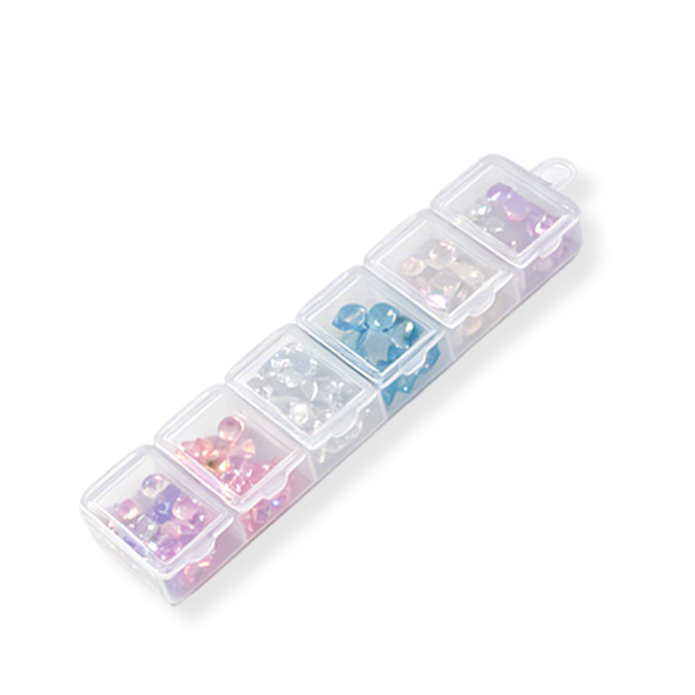 6 Grids Mixed AB Color K9 Nail Rhinestones Iridescent Round Crystal Gems