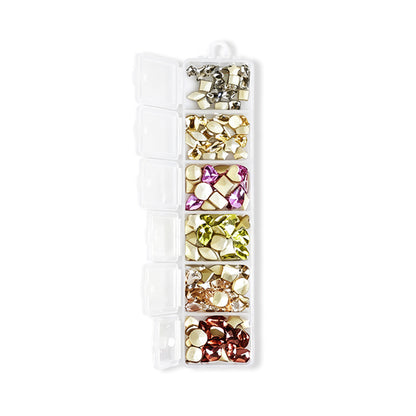 6 Grids Mixed Metallic Tone K9 Nail Rhinestones Flat Back Fancy Crystal Gems For DIY Manicure Salon Nail Art Decor