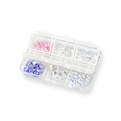 6 Grids Plated Color Zircon Nail Art Gems Mixed Shape Pink Purple Zircon Rhinestones