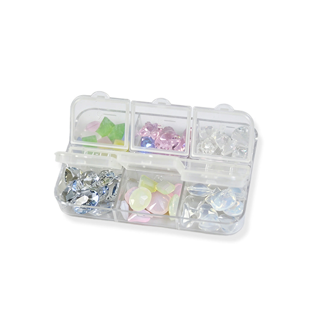 Mixed Transparent Nail Art Rhinestones Multi Shape Clear Crystal Gems 6 Grids Box For Manicure Salon DIY Decor