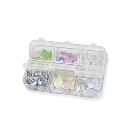 Mixed Transparent Nail Art Rhinestones Multi Shape Clear Crystal Gems 6 Grids Box For Manicure Salon DIY Decor
