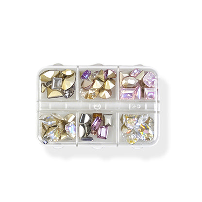 K9 High Quality Nail Art Rhinestones Mixed Shape Crystal Gems 6 Grids Box For Manicure DIY Salon Decor