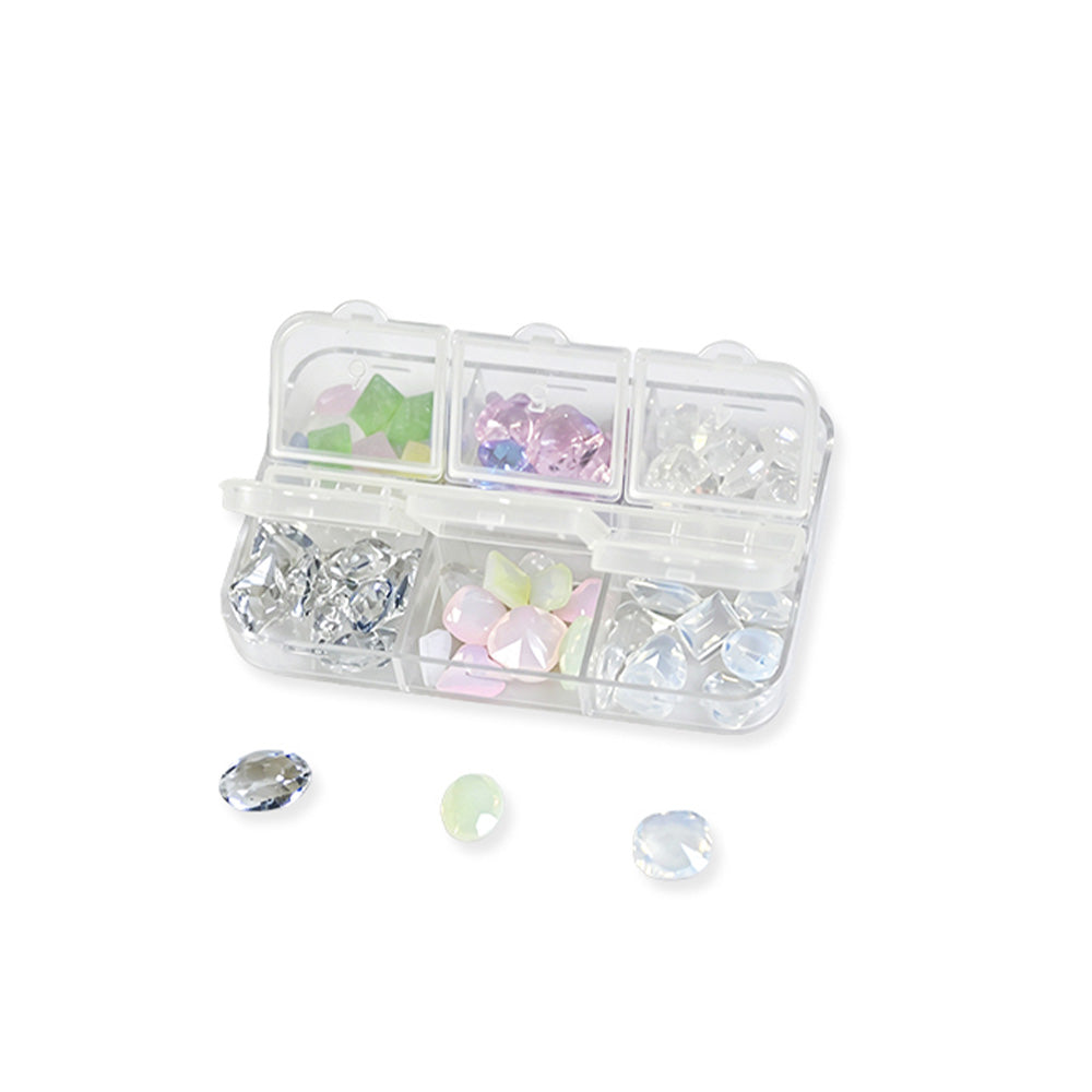 Mixed Transparent Nail Art Rhinestones Multi Shape Clear Crystal Gems 6 Grids Box For Manicure Salon DIY Decor