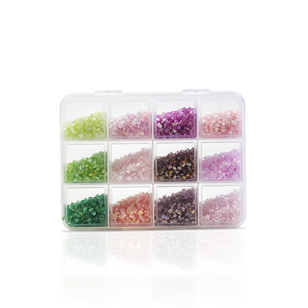 12 Grids Iridescent Crushed Stone Nail Art Chips Multi‑Color Shimmer Flakes