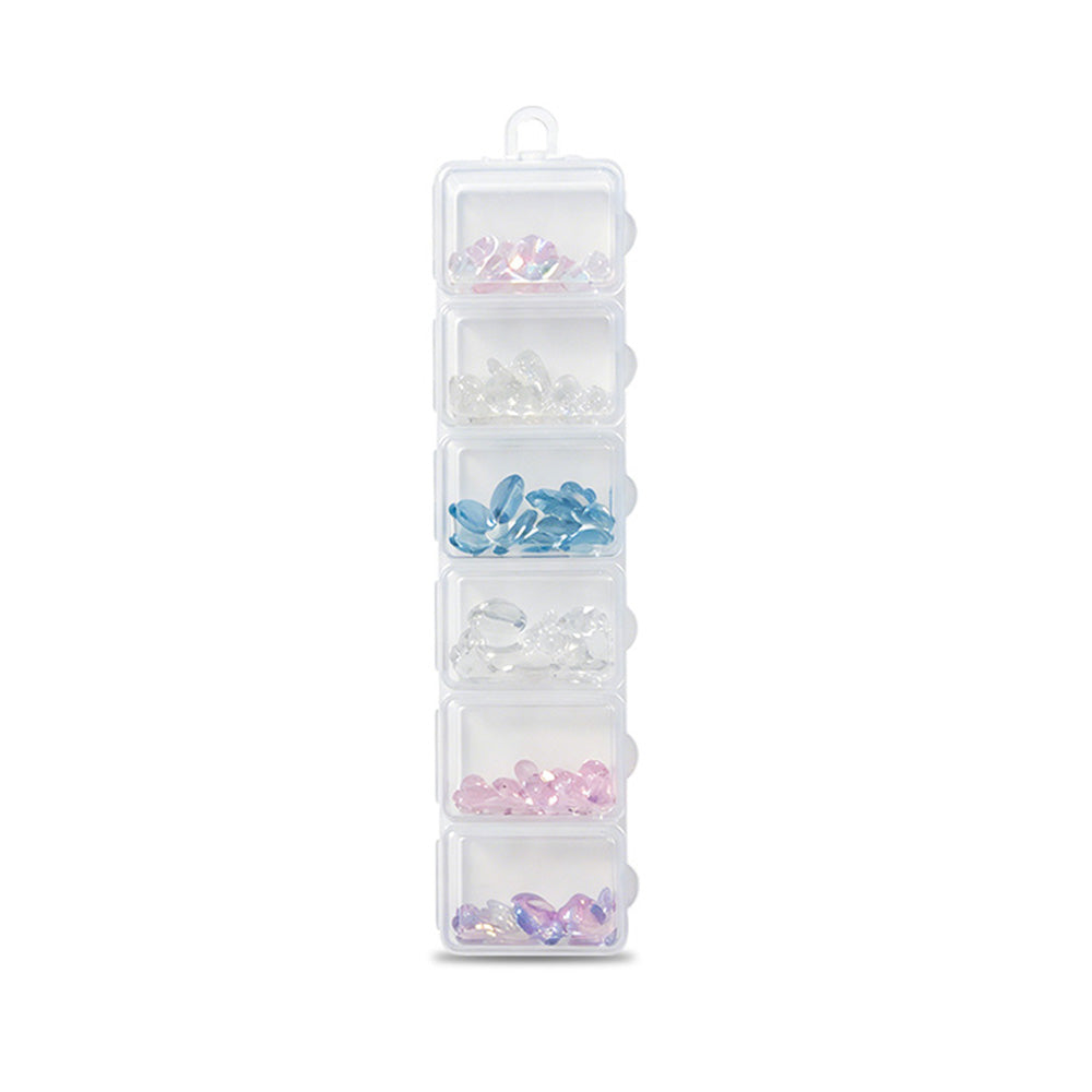 6 Grids Mixed AB Color K9 Nail Rhinestones Iridescent Round Crystal Gems