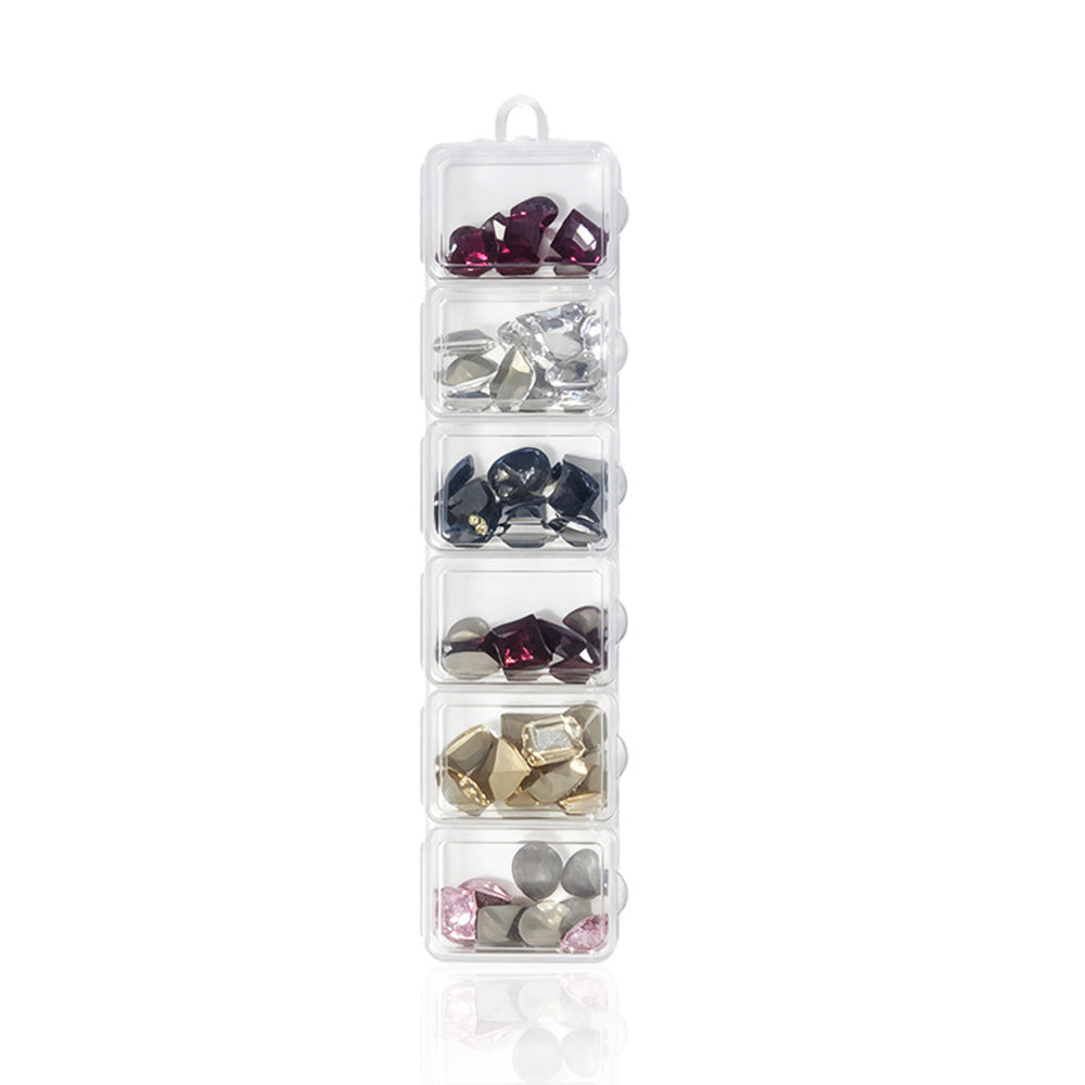 6 Grids Vintage Dark Tone K9 Nail Rhinestones Mixed Shape Crystal Gems