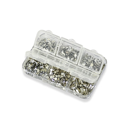 6 Grids Mixed Shape Silver Nail Art Sequins Mirror Metallic Flakes For DIY Manicure Salon Nail Decor