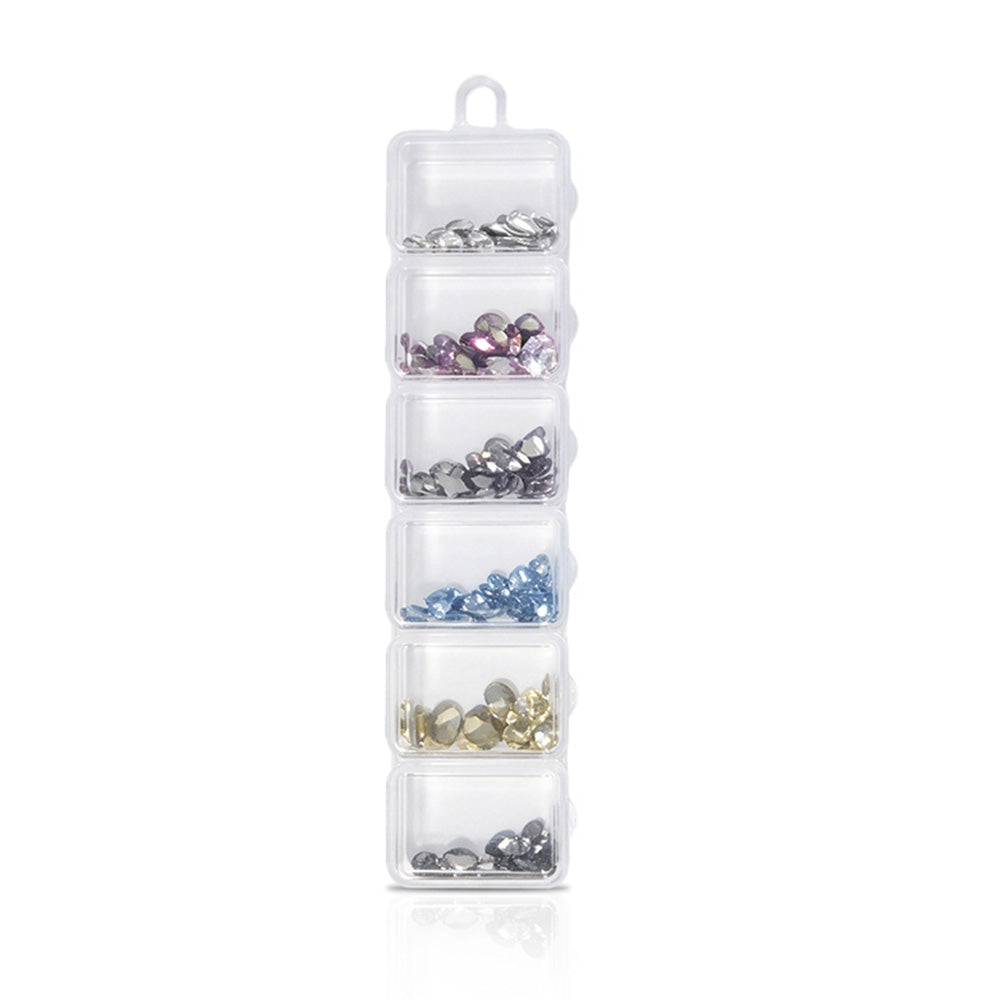 6 Grids Multi‑Color K9 Nail Rhinestones Fancy Cut Crystal Gems