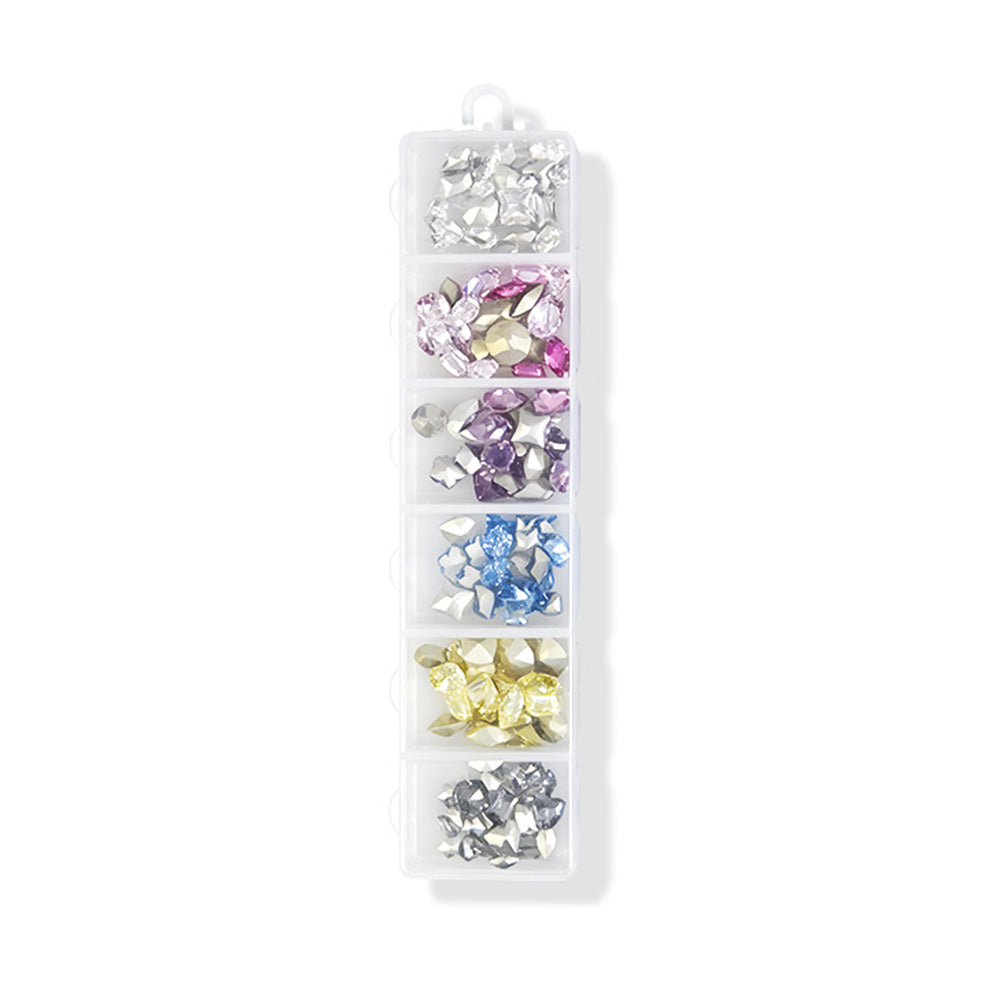 6 Grids Multi‑Color K9 Nail Rhinestones Fancy Cut Crystal Gems