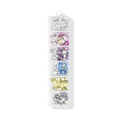 6 Grids Multi‑Color K9 Nail Rhinestones Fancy Cut Crystal Gems